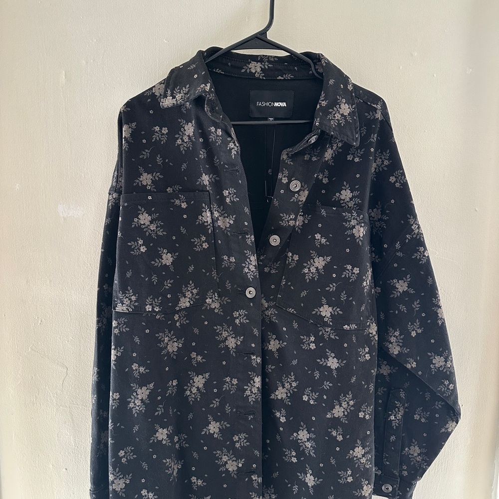NWT Fashion Nova Floral Denim Jacket